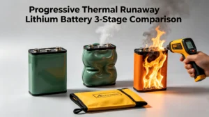 Featured image for lithium battery thermal runaway industrial safety guide, 3 progressive failure stages comparison for warehouse and OEM battery safety training