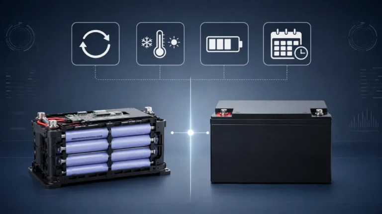 Battery cycle count guide‑Compare lithium‑ion and lead‑acid battery lifespan factors including temperature, depth of discharge and calendar ageing