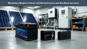 LiFePO4 lithium iron phosphate battery pack, compare weight and performance vs lead‑acid and NMC batteries for solar, RV and off‑grid energy storage